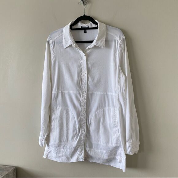 EILEEN Fisher-Linen Blend Double Pocket Button Down (Large) - Picture 4 of 10